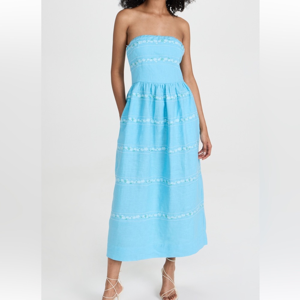 Elegant Blue Strapless Dress Fanm Mon
